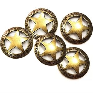 5 Engraved Star Concho Antique Matte Gold Round Decorative Buckles 1 1/8"